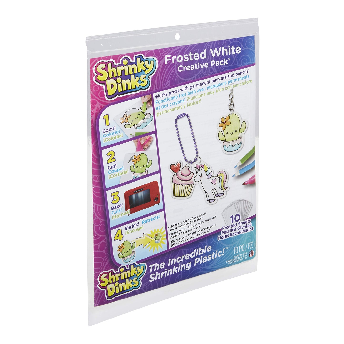 Shrinky Dinks Creative Pack – 10 Frosted White Sheets for Kids’ Art & Craft