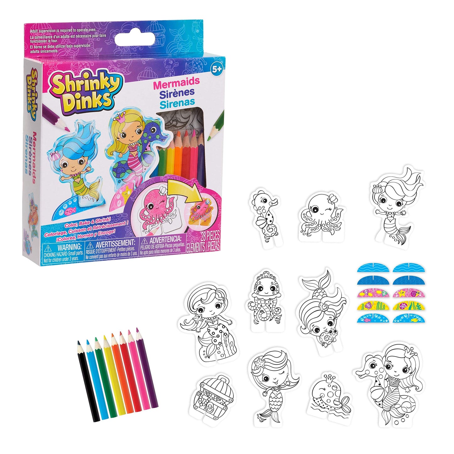 Shrinky Dinks Minis Mermaids: 28-Piece Kids Art & Craft Set | Just Play