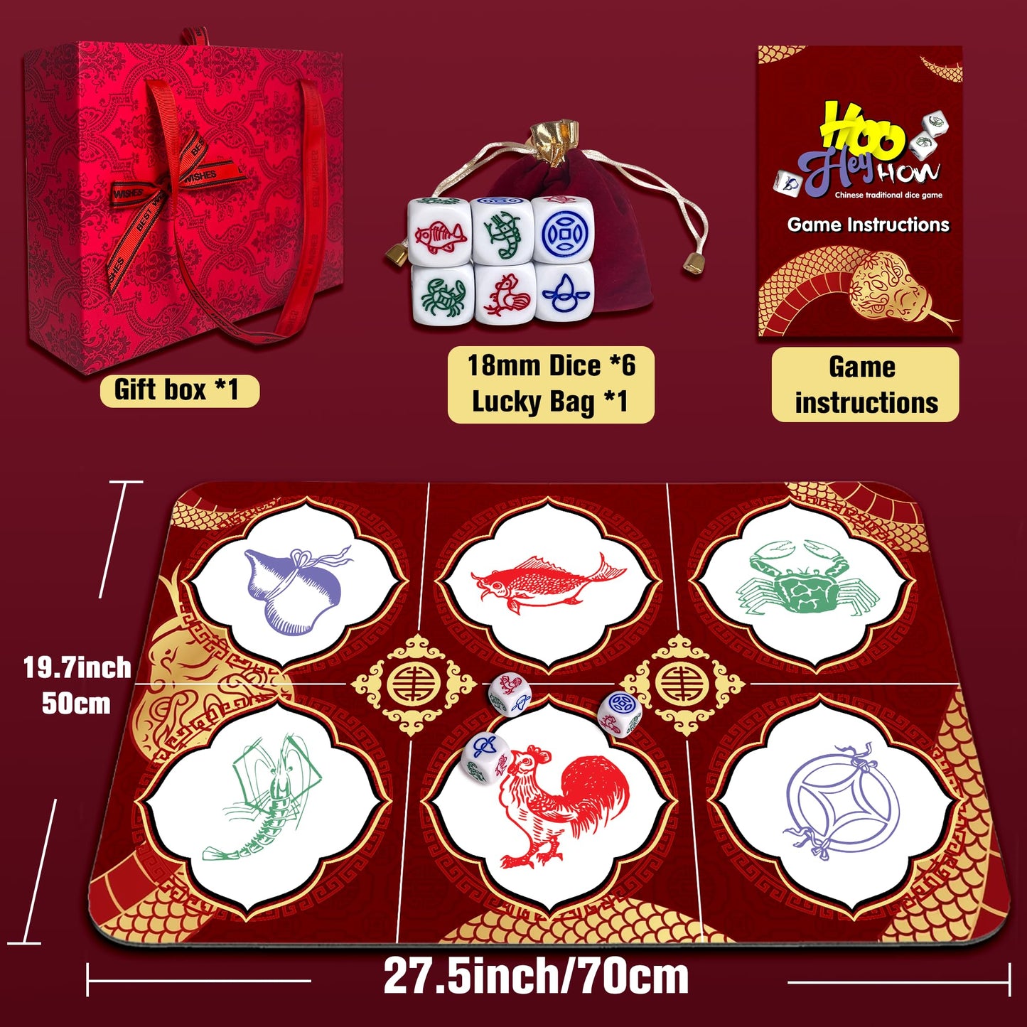 SHSEEN BAU Cua Ca Cop Game Set – Luxury Mat & 6 Dice for Lunar New Year