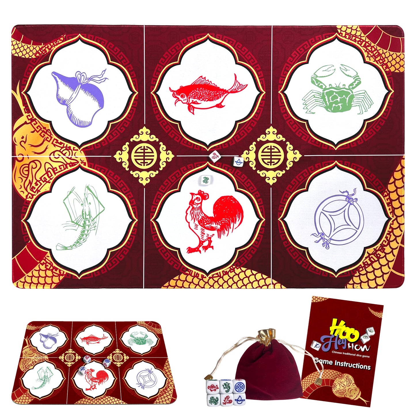 SHSEEN BAU Cua Ca Cop Game Set – Luxury Mat & 6 Dice for Lunar New Year