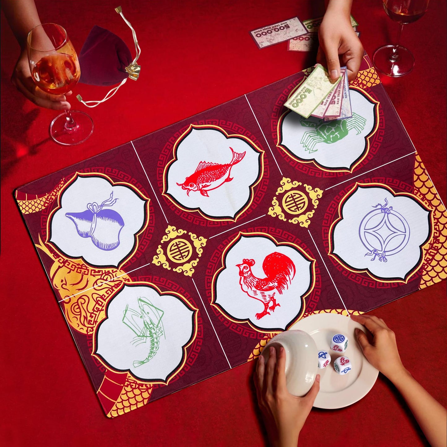 SHSEEN BAU Cua Ca Cop Game Set – Luxury Mat & 6 Dice for Lunar New Year