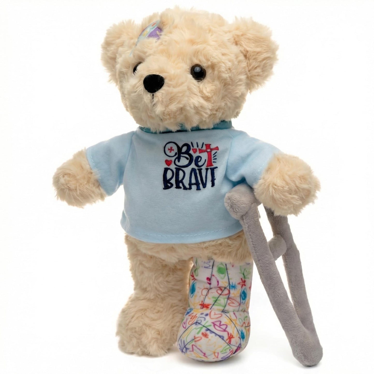 SHSEEN 10-Inch Broken Leg Teddy Bear with Reversible Cast & Crutches | Get Well Gift for Kids