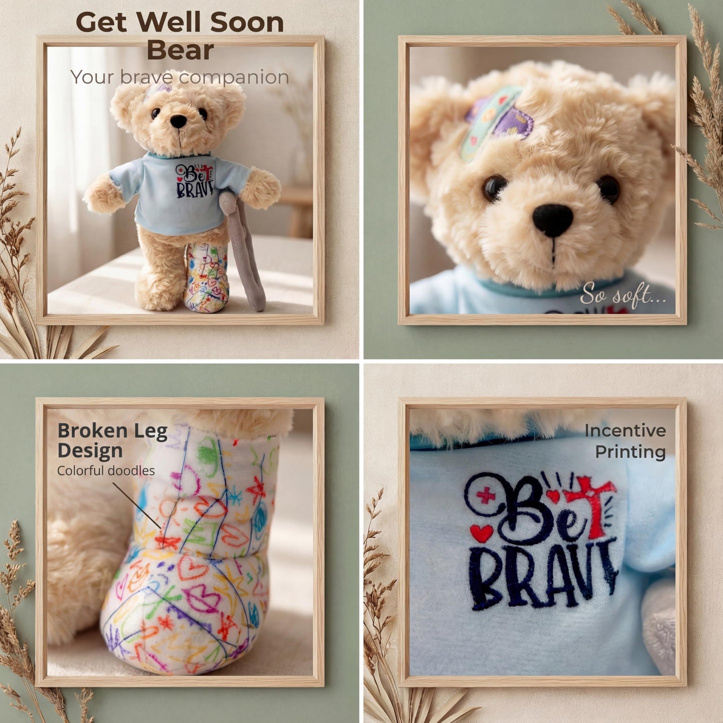 SHSEEN 10-Inch Broken Leg Teddy Bear with Reversible Cast & Crutches | Get Well Gift for Kids