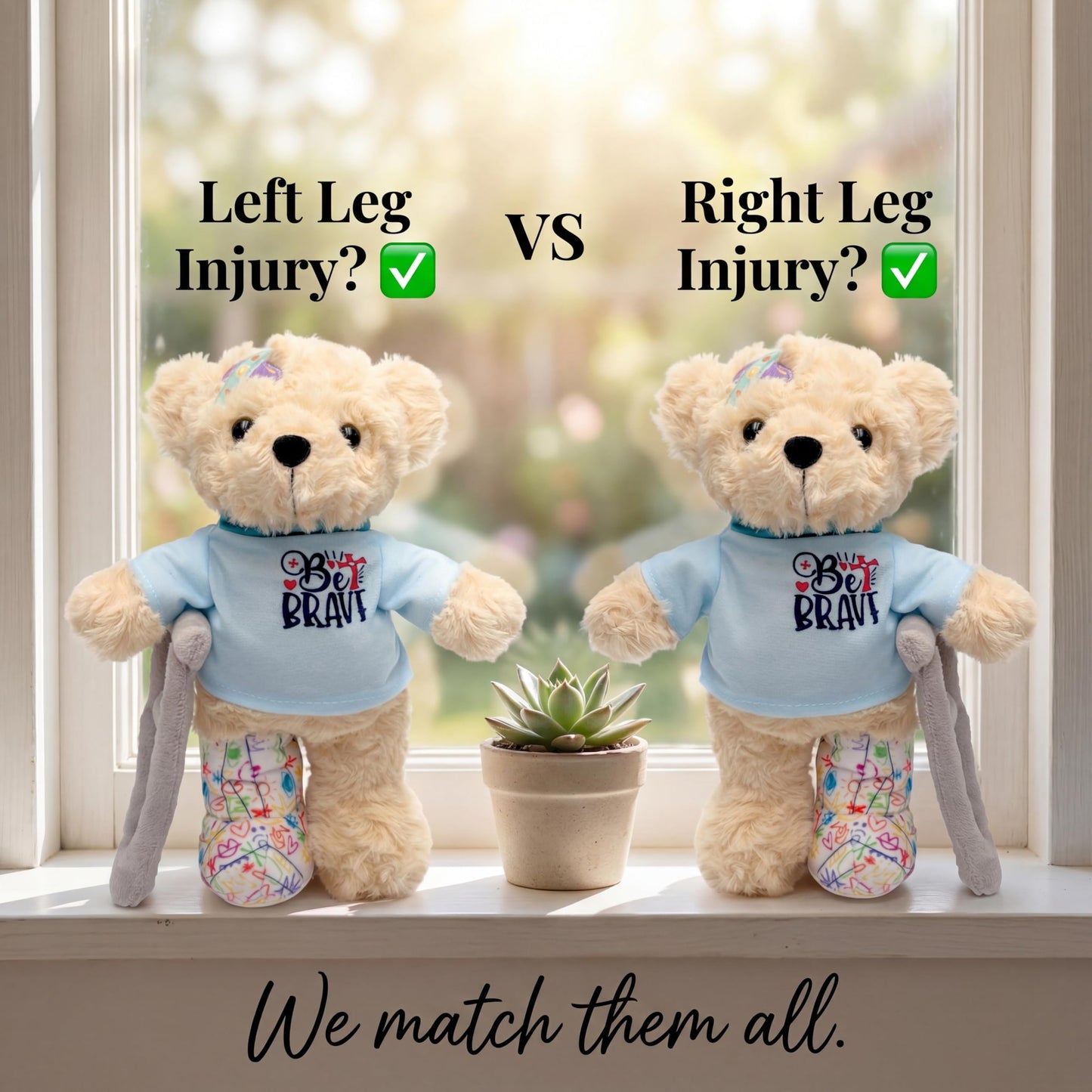SHSEEN 10-Inch Broken Leg Teddy Bear with Reversible Cast & Crutches | Get Well Gift for Kids
