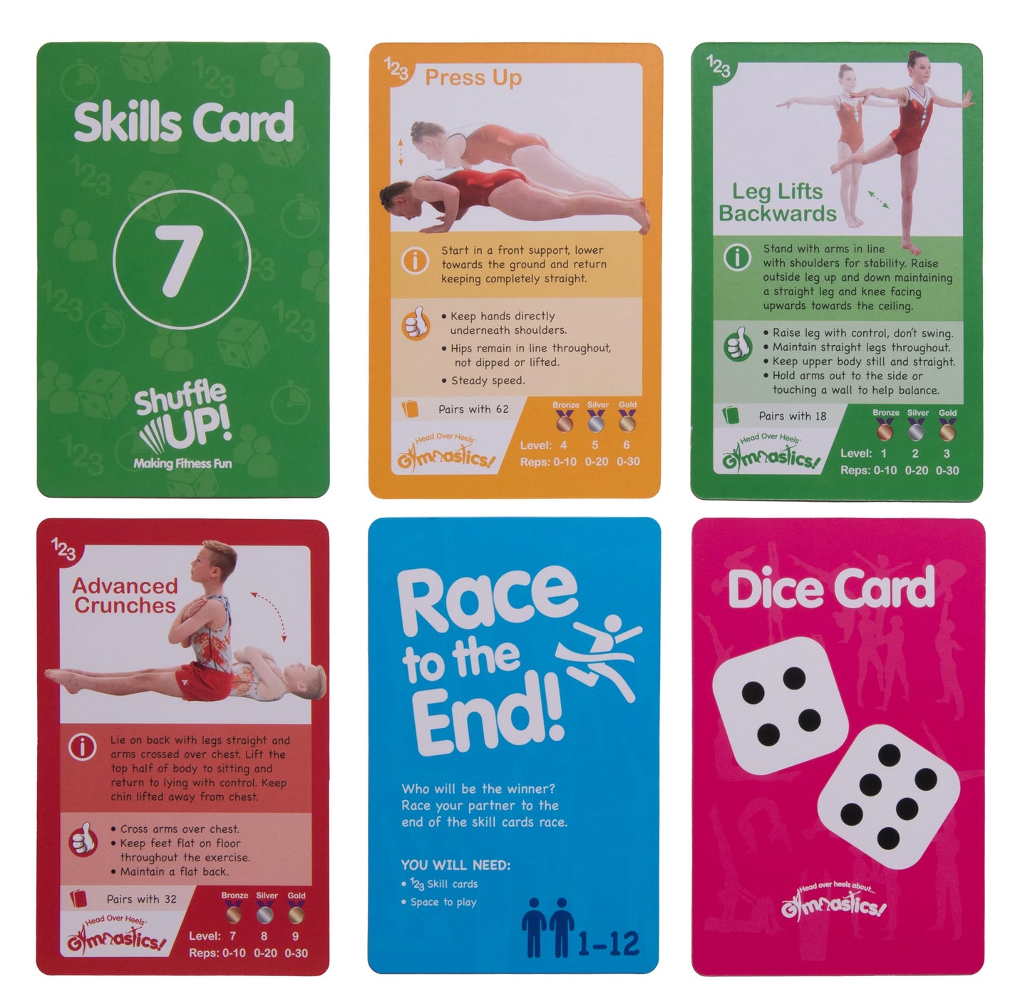 Shuffle Up Gymnastics Card Games – 70+ Active Skills Cards for Kids with 2 Dice | Easy, Fun Fitness Card Set