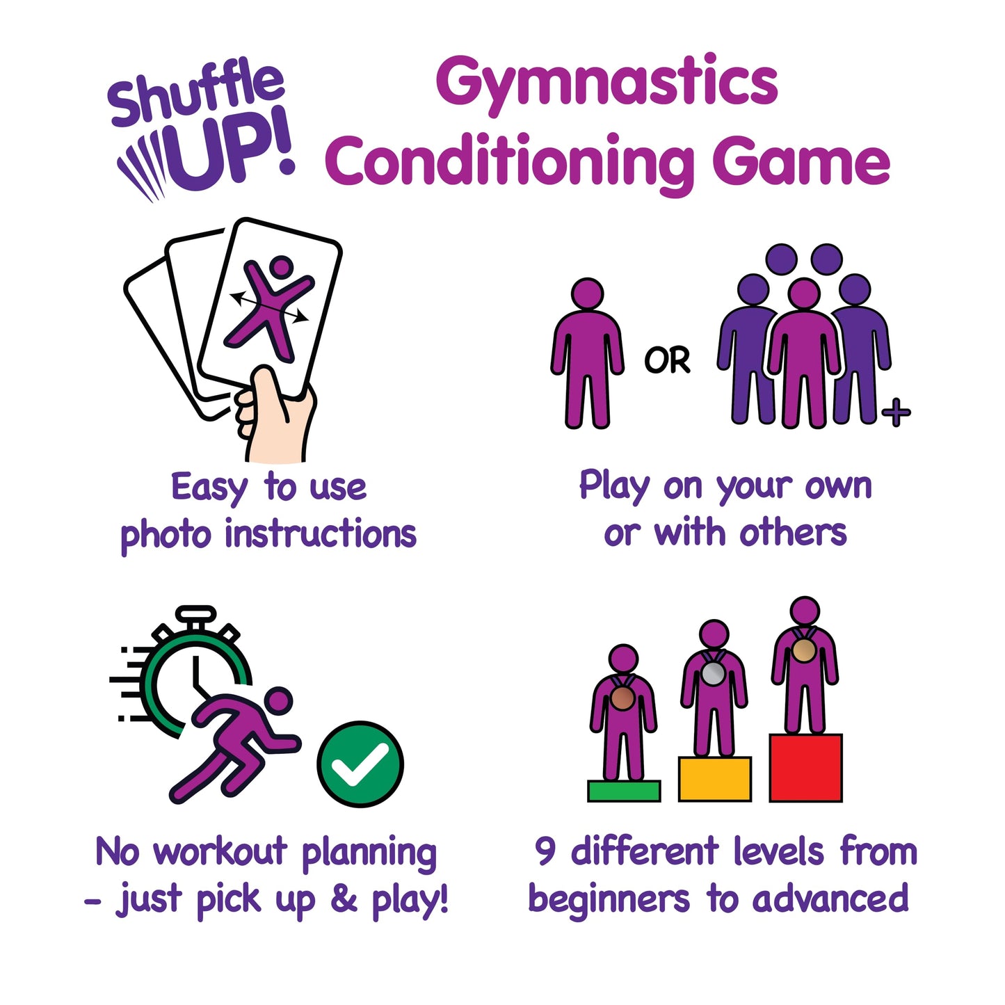 Shuffle Up Gymnastics Card Games – 70+ Active Skills Cards for Kids with 2 Dice | Easy, Fun Fitness Card Set