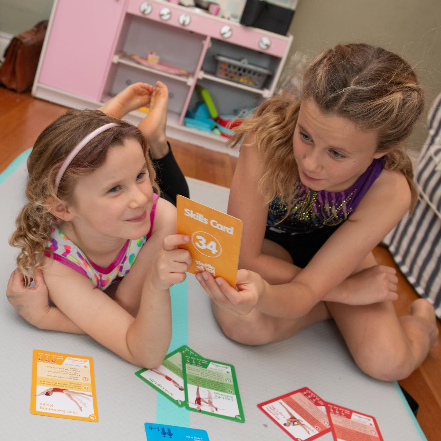 Shuffle Up Gymnastics Card Games – 70+ Active Skills Cards for Kids with 2 Dice | Easy, Fun Fitness Card Set