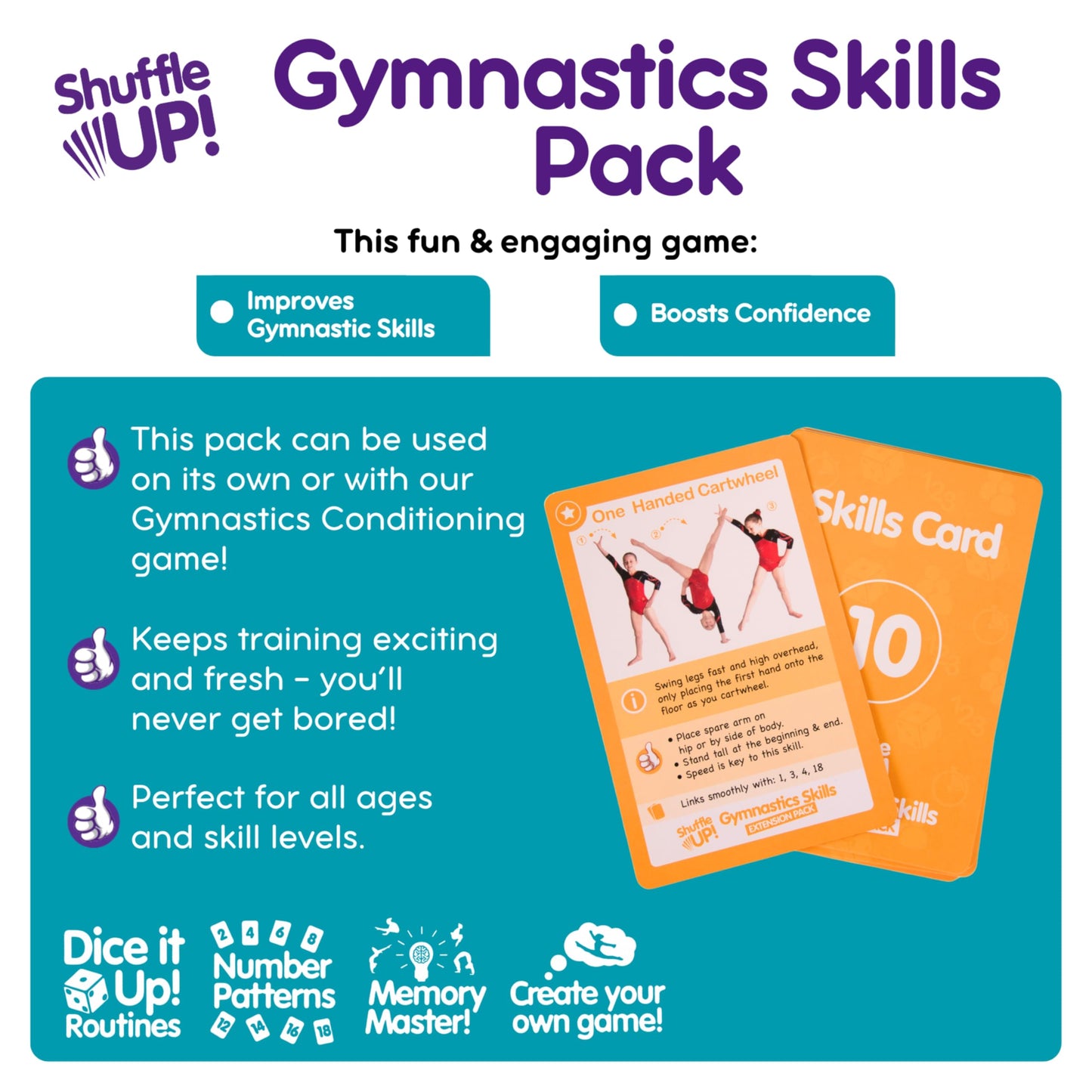 Shuffle Up Gymnastics Games Skills Pack – 22 New Skills Cards for Kids & Family Practice
