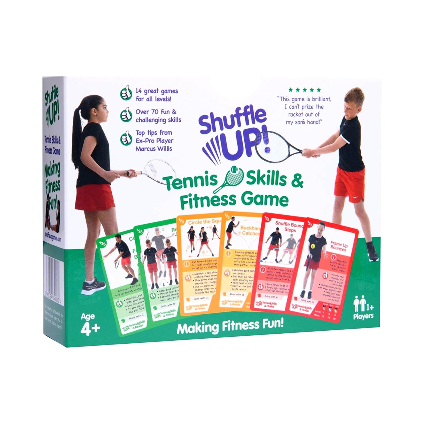 Shuffle Up Tennis Card Games – 70+ Skill Cards, 2 Dice Included, Easy Active Play for Kids