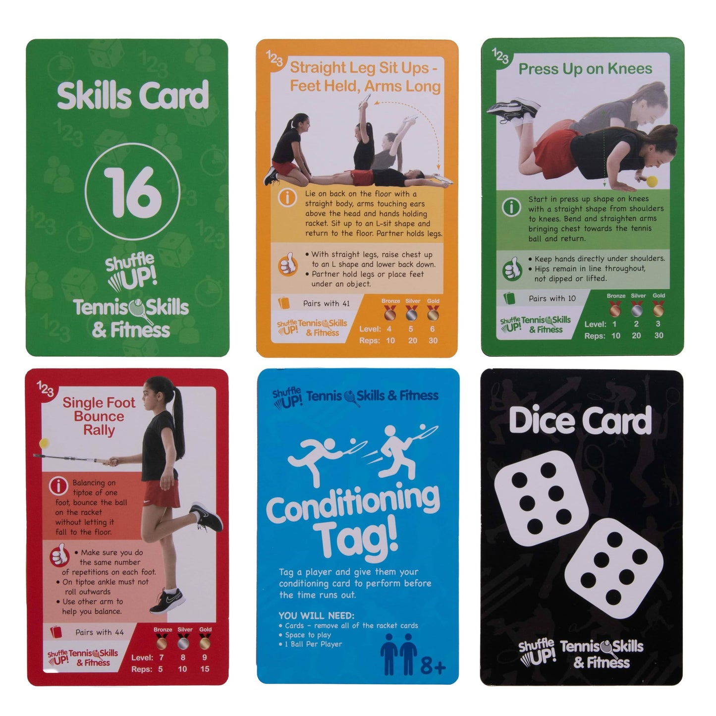 Shuffle Up Tennis Card Games – 70+ Skill Cards, 2 Dice Included, Easy Active Play for Kids