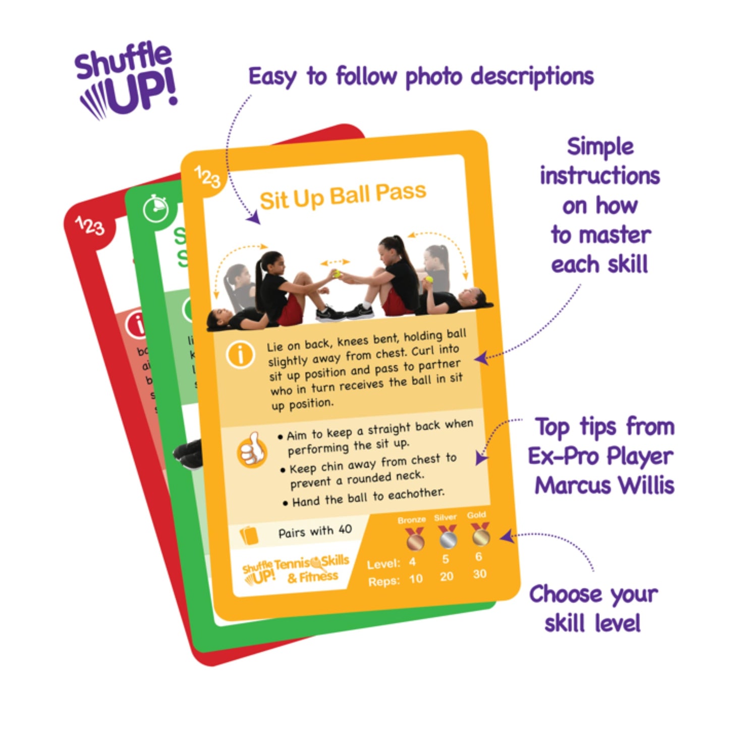 Shuffle Up Tennis Card Games – 70+ Skill Cards, 2 Dice Included, Easy Active Play for Kids