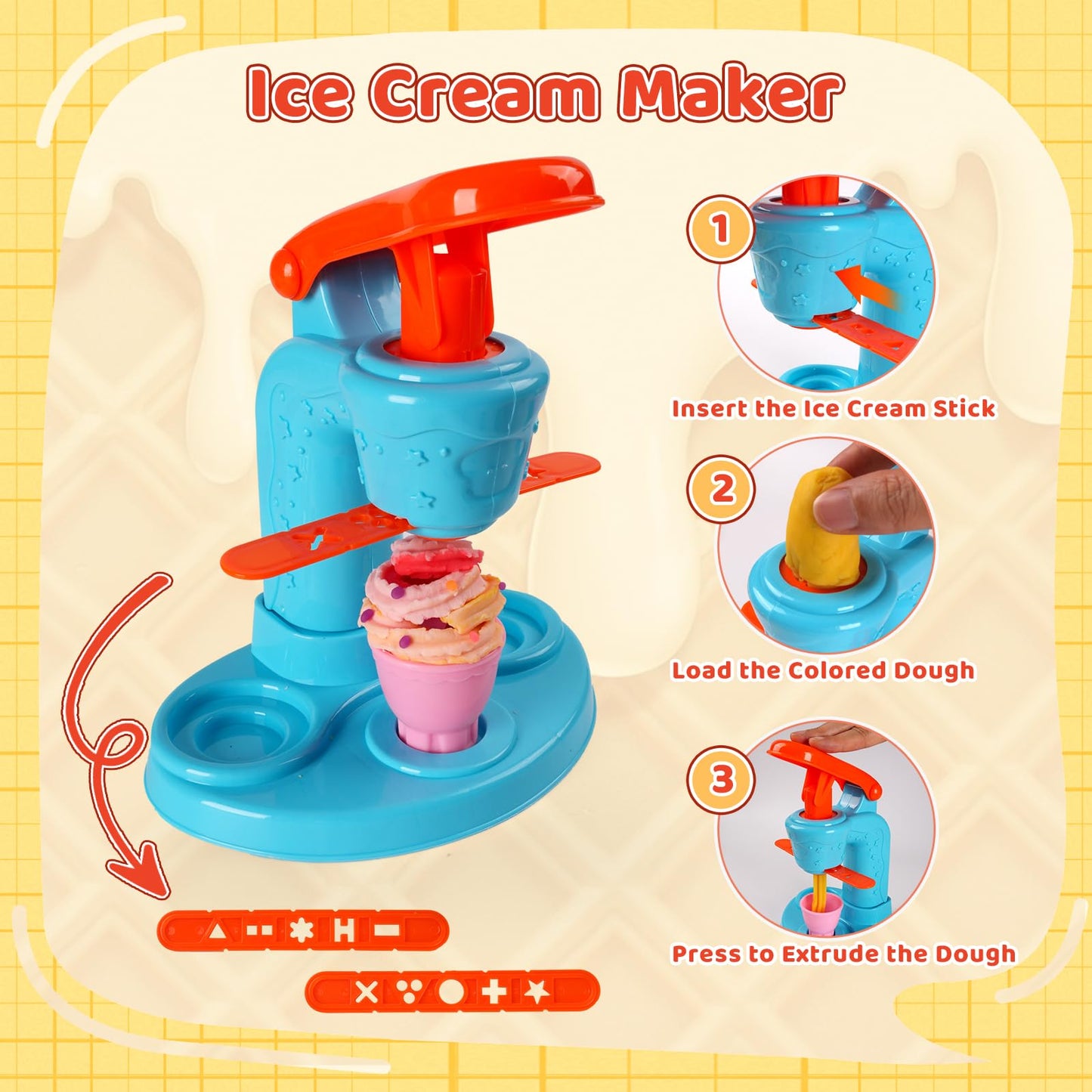 Shunshoon 3-in-1 Color Dough Kitchen Set for Kids 3-8 – 24 Colors with Ice Cream, Noodle & Hamburger Makers
