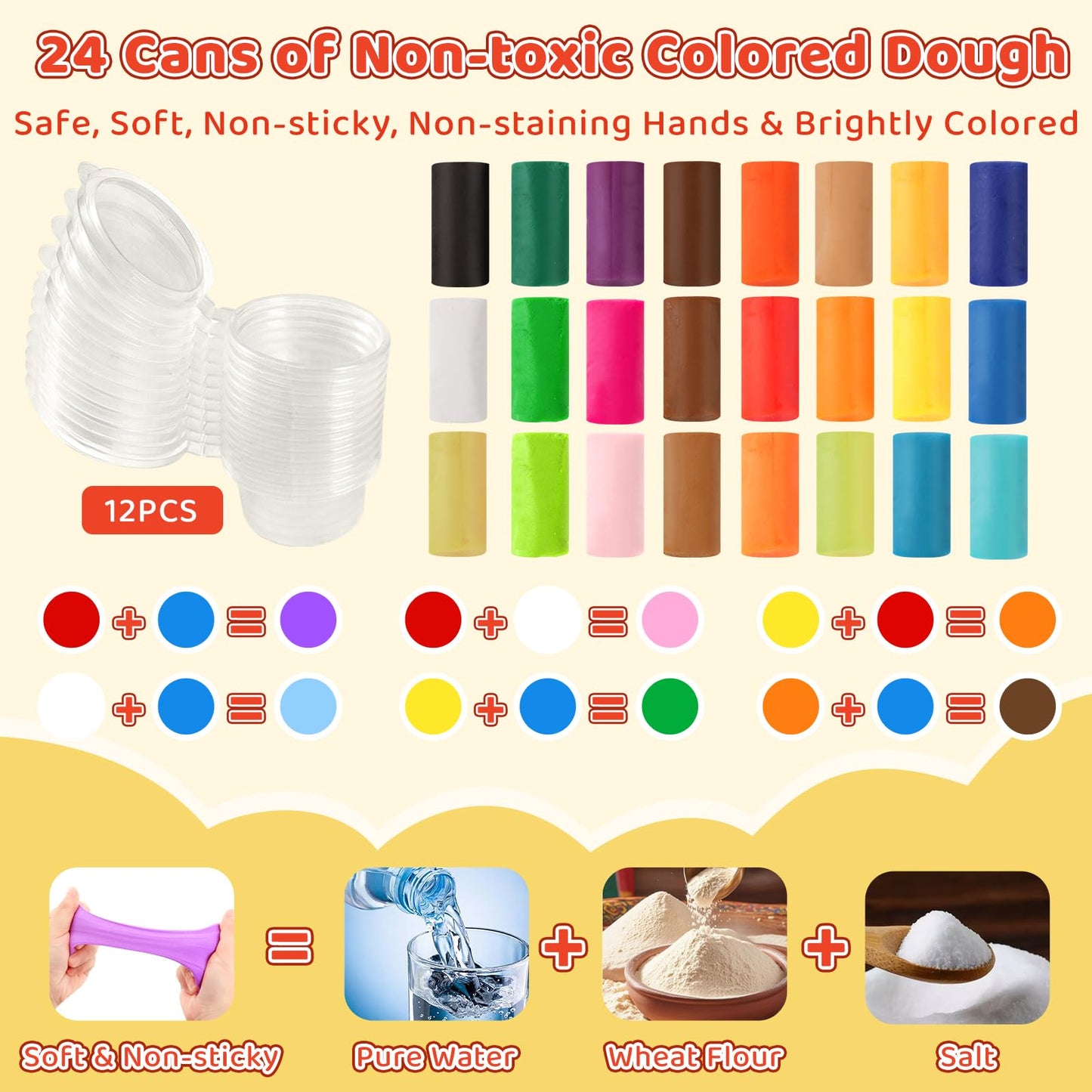 Shunshoon 3-in-1 Color Dough Kitchen Set for Kids 3-8 – 24 Colors with Ice Cream, Noodle & Hamburger Makers