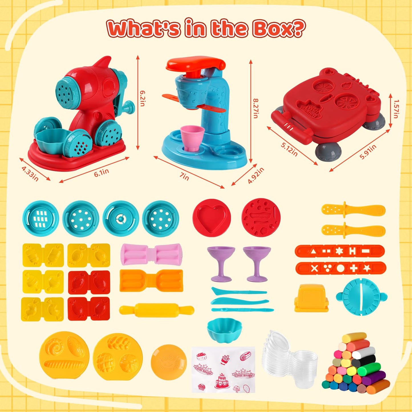 Shunshoon 3-in-1 Color Dough Kitchen Set for Kids 3-8 – 24 Colors with Ice Cream, Noodle & Hamburger Makers