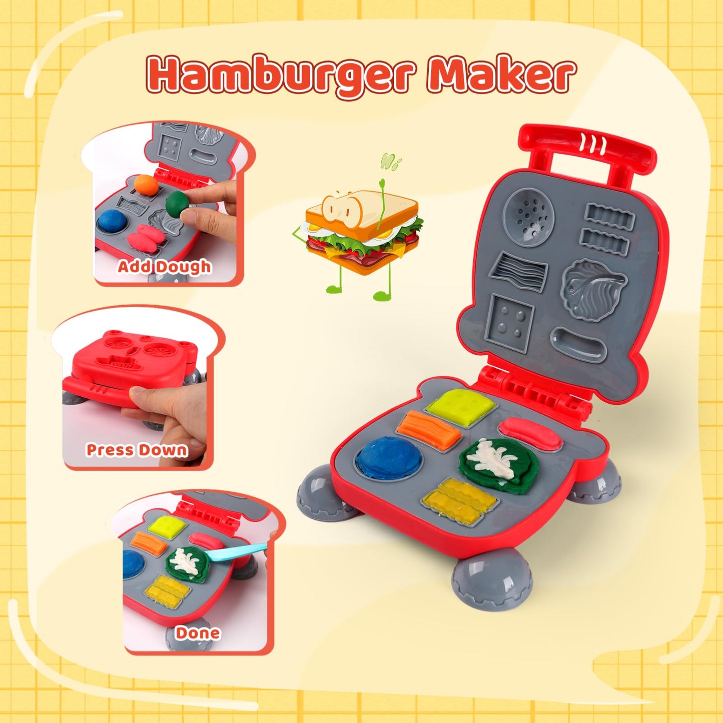 Shunshoon 3-in-1 Color Dough Kitchen Set for Kids 3-8 – 24 Colors with Ice Cream, Noodle & Hamburger Makers
