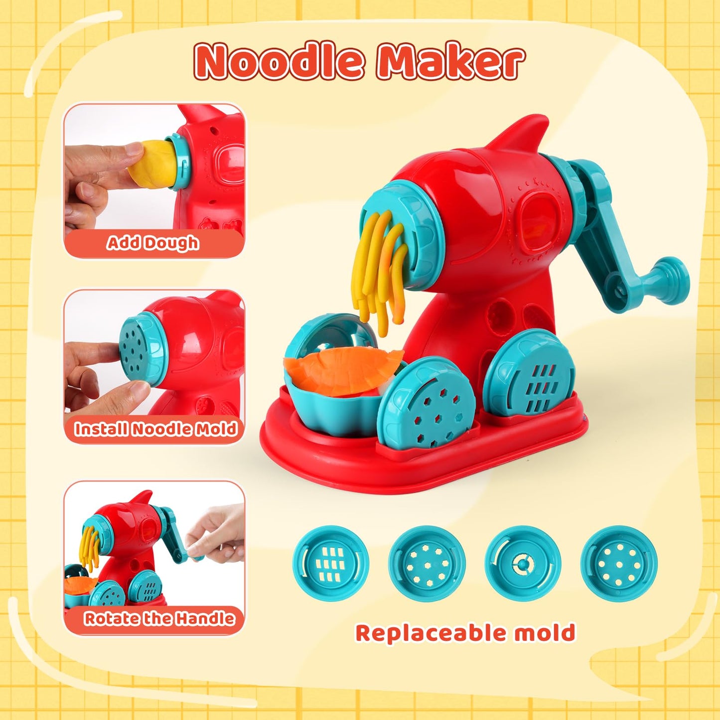Shunshoon 3-in-1 Color Dough Kitchen Set for Kids 3-8 – 24 Colors with Ice Cream, Noodle & Hamburger Makers
