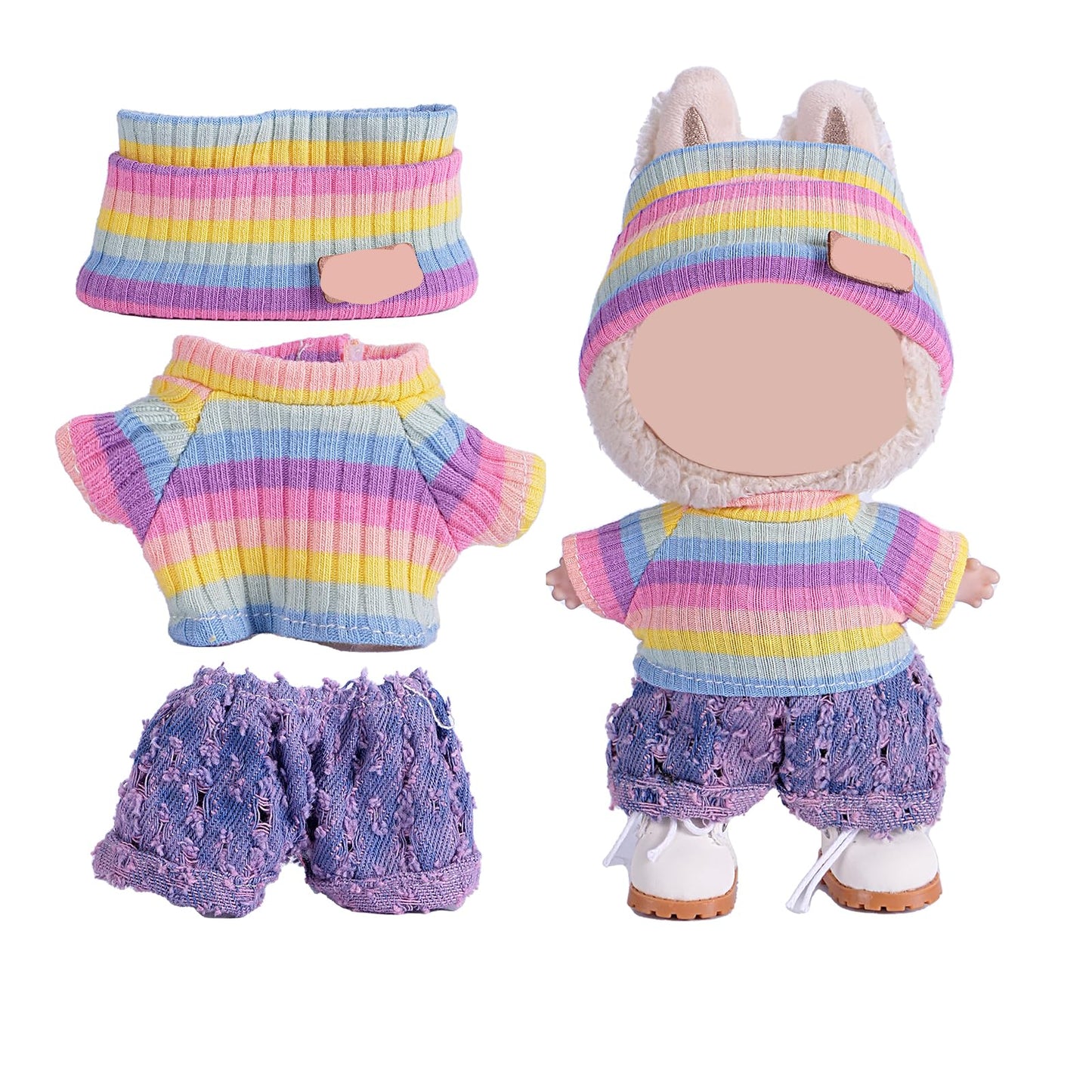 SHUOXUKE 17cm Doll Clothes - Rainbow Purple 3-Piece Outfit (Hat, Sweater, Pants)