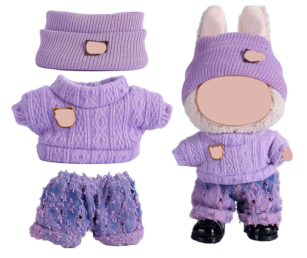 SHUOXUKE 17cm Doll Clothes Set – 3-Piece Valentine Outfit (Hat, Sweater, Pants) for 6.7-Inch Dolls