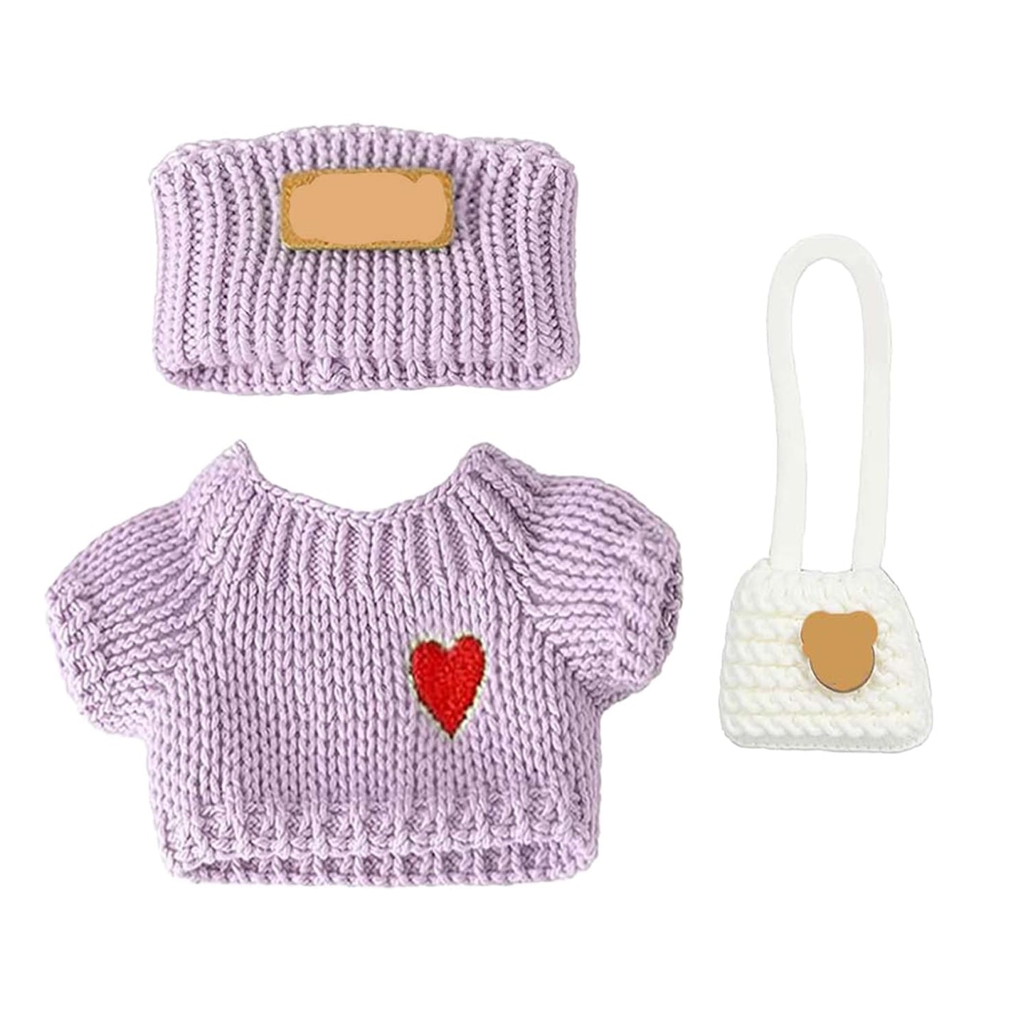 SHUOXUKE 17cm Doll Clothes Outfit Set – 3-Piece Handcrafted Crochet Accessories (Purple)