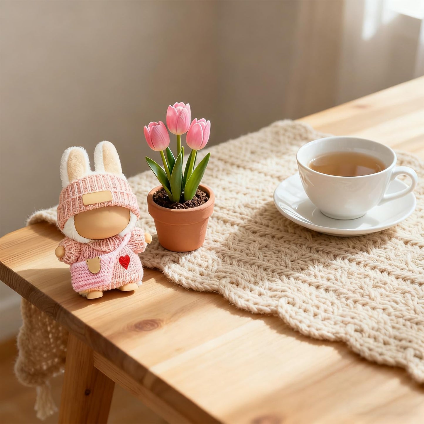 SHUOXUKE 3-Piece Doll Outfit Set for 17cm Dolls – Pink Sweater, Hat & Bag