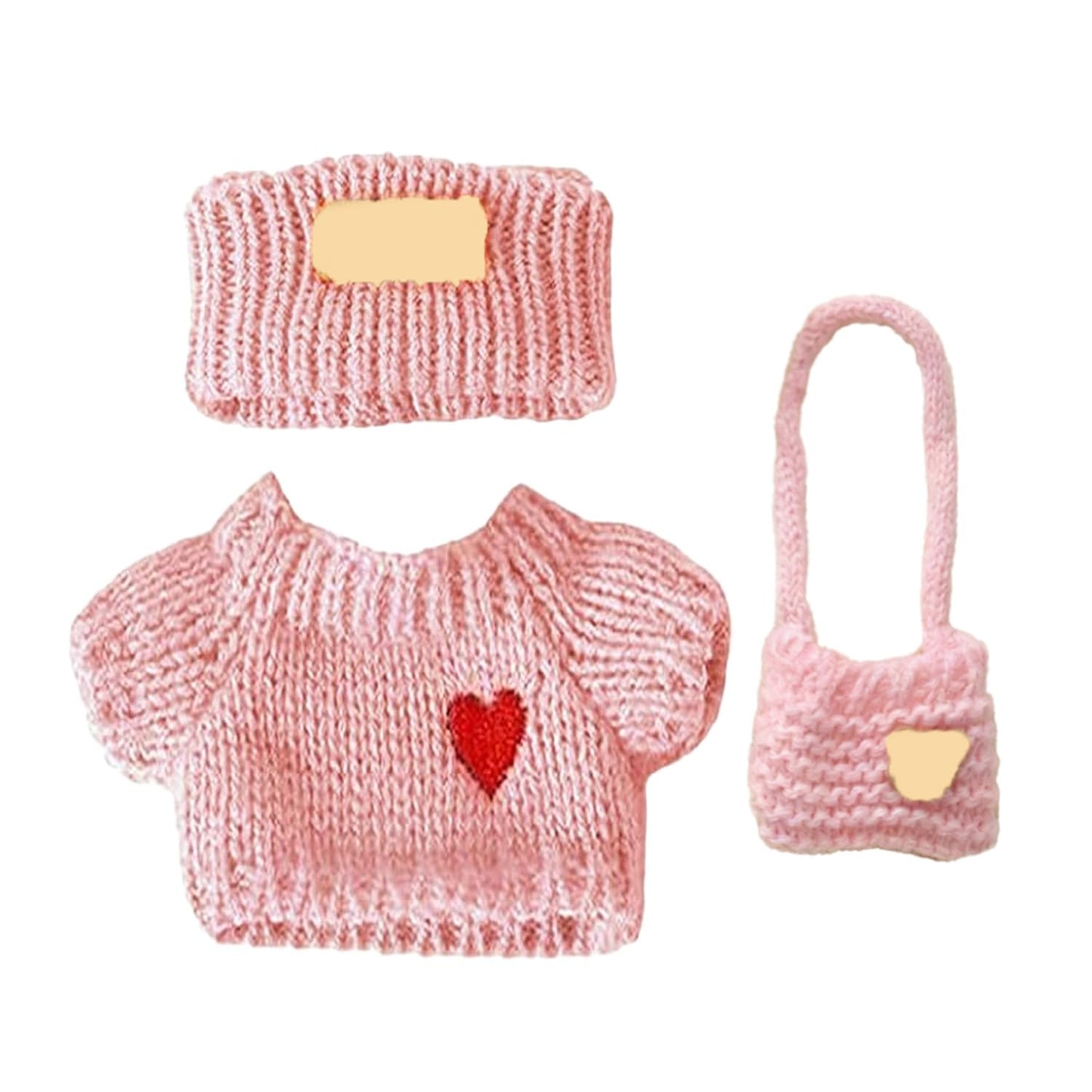 SHUOXUKE 3-Piece Doll Outfit Set for 17cm Dolls – Pink Sweater, Hat & Bag