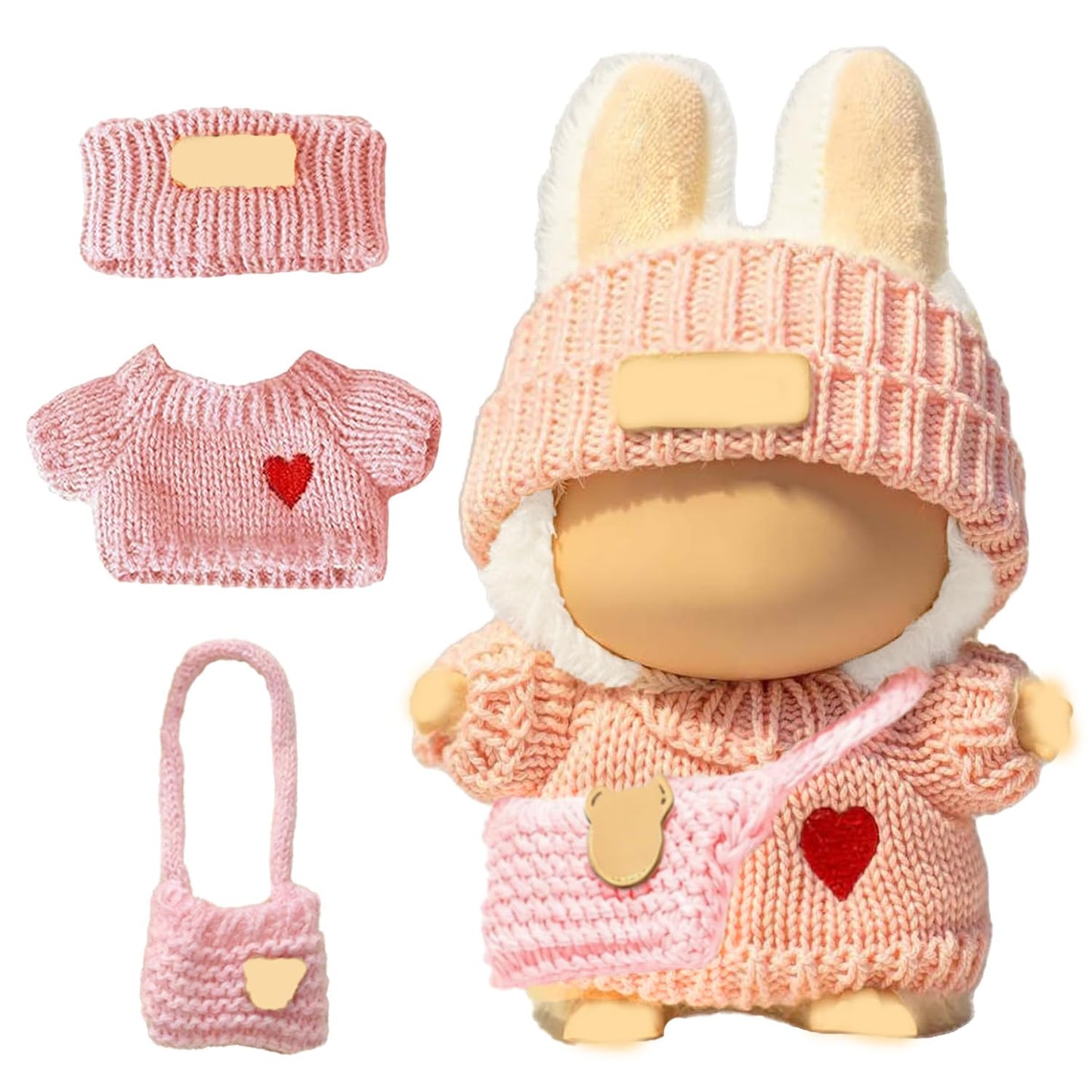 SHUOXUKE 3-Piece Doll Outfit Set for 17cm Dolls – Pink Sweater, Hat & Bag