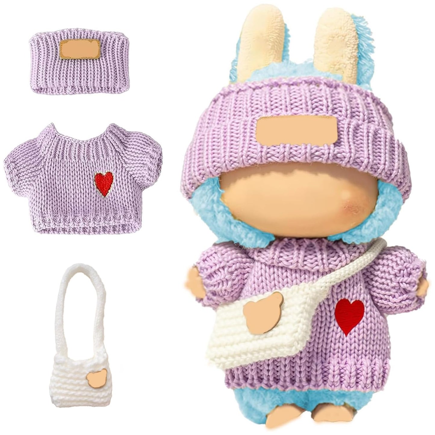 SHUOXUKE 17cm Doll Clothes Outfit Set – 3-Piece Handcrafted Crochet Accessories (Purple)