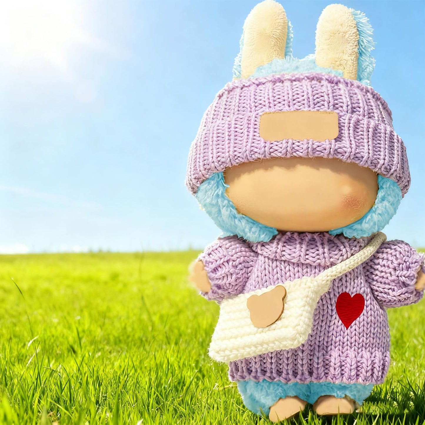 SHUOXUKE 17cm Doll Clothes Outfit Set – 3-Piece Handcrafted Crochet Accessories (Purple)
