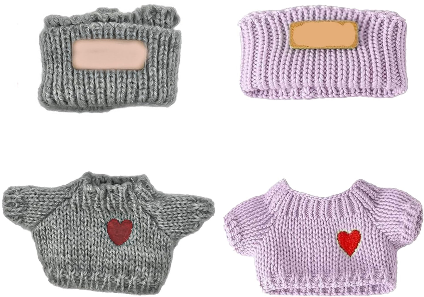 SHUOXUKE 2 Sets Crochet Doll Clothes for 17cm/15cm Dolls – Hats & Sweaters (Purple & Grey)