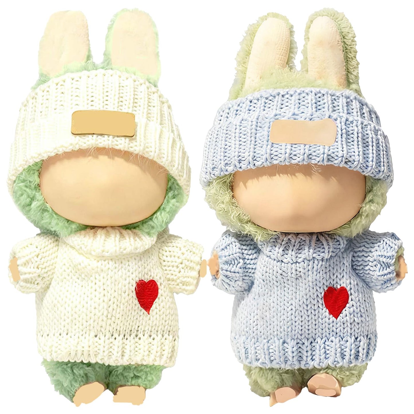 SHUOXUKE 2 Sets for 17cm/15cm Dolls – Blue & White Crochet Outfits with Hats & Sweaters (4-Piece)
