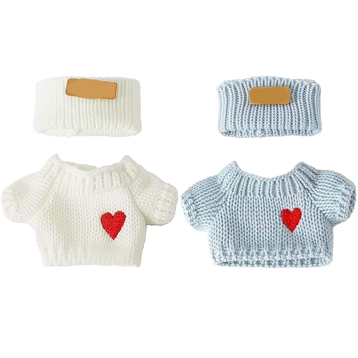 SHUOXUKE 2 Sets for 17cm/15cm Dolls – Blue & White Crochet Outfits with Hats & Sweaters (4-Piece)