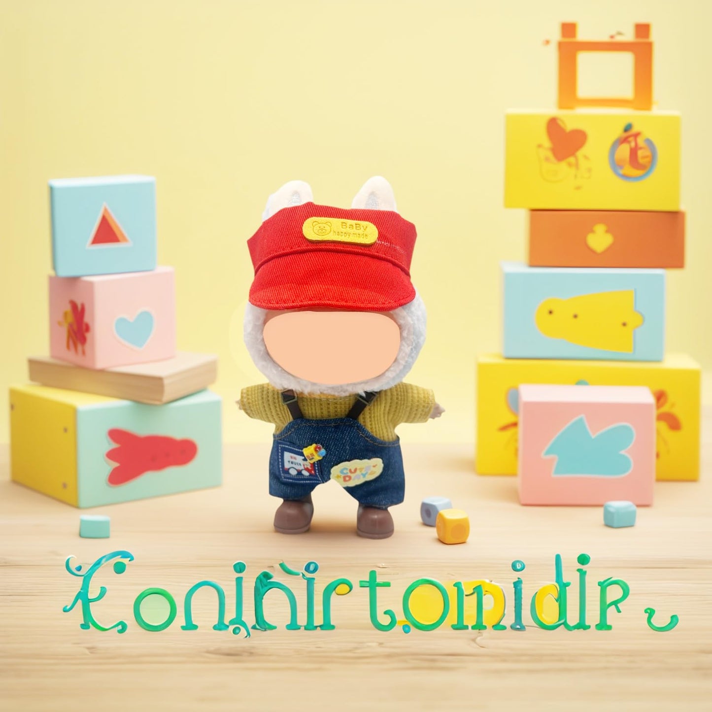 SHUOXUKE Doll Clothes Set for 15cm/17cm – Red Hat, Overalls & Brown Shoes
