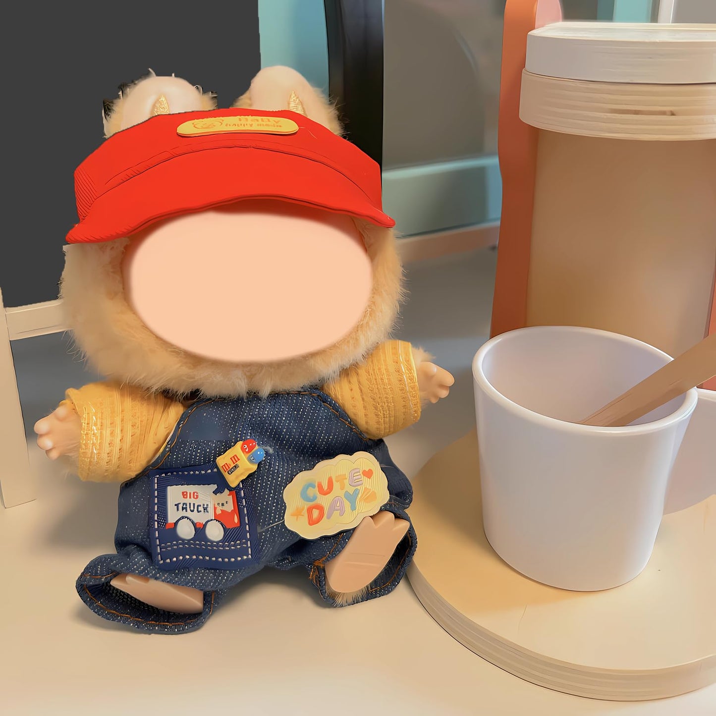 SHUOXUKE Doll Clothes Set for 15cm/17cm – Red Hat, Overalls & Brown Shoes