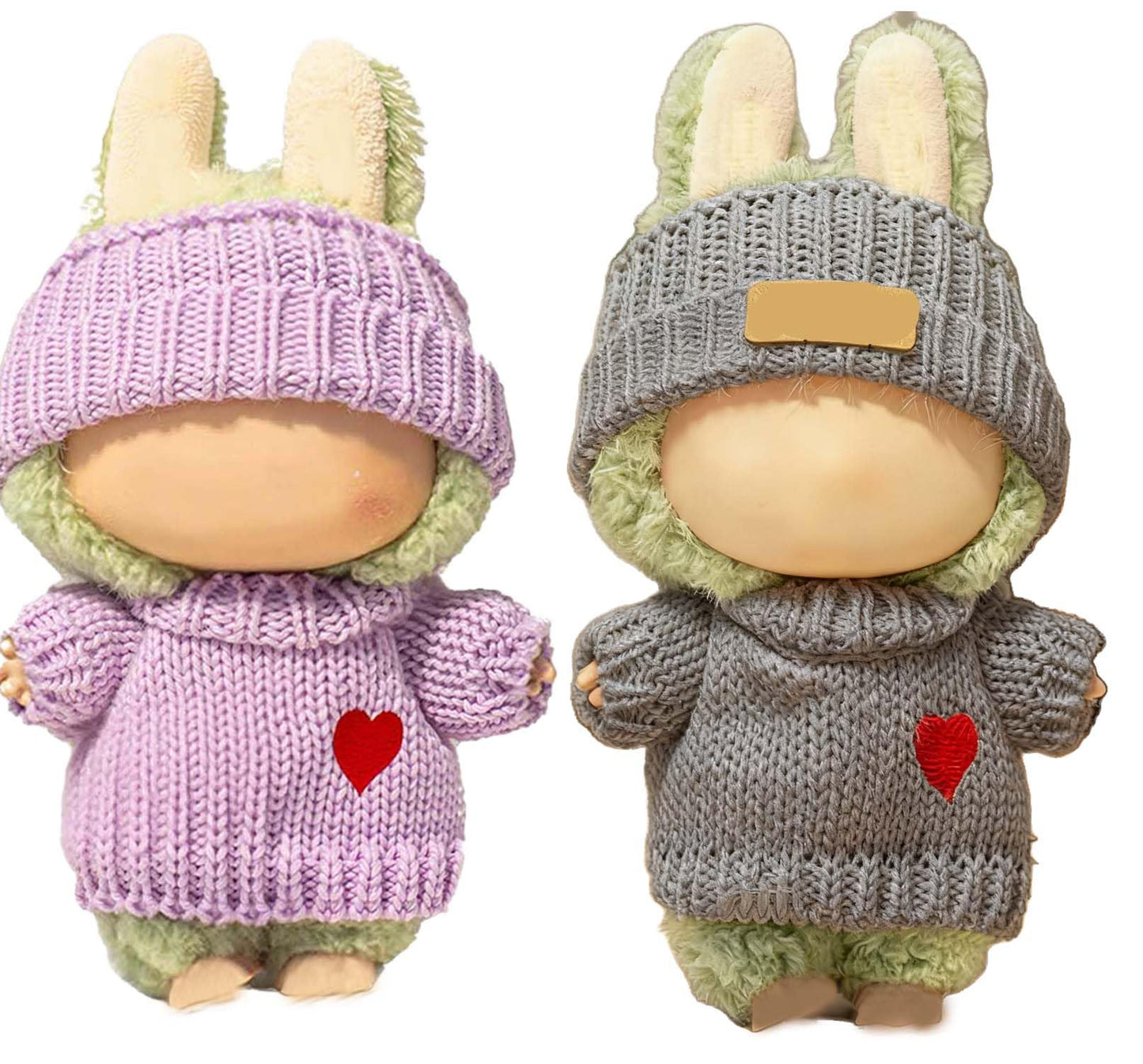 SHUOXUKE 2 Sets Crochet Doll Clothes for 17cm/15cm Dolls – Hats & Sweaters (Purple & Grey)