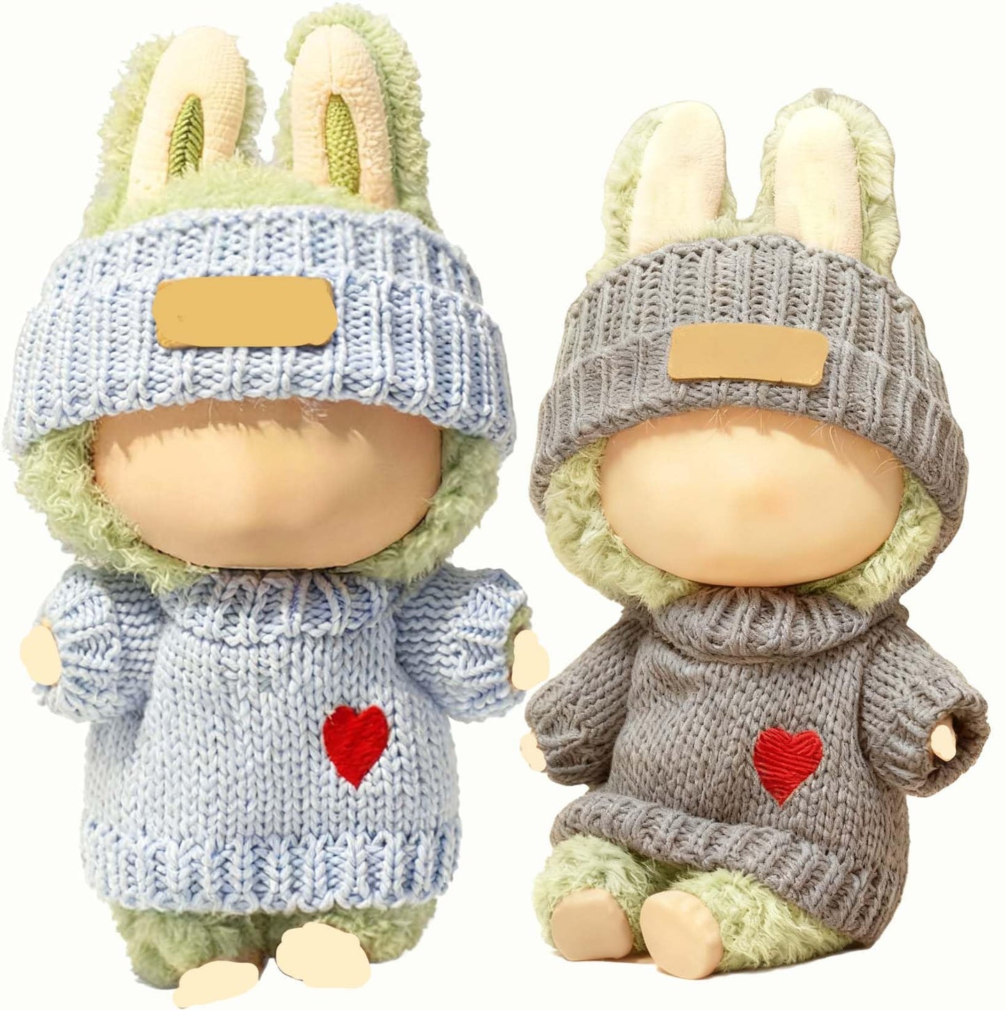 SHUOXUKE 2 Sets Crochet Doll Clothes - 4-Piece Outfit Set for 15/17 cm Dolls, Blue & Grey