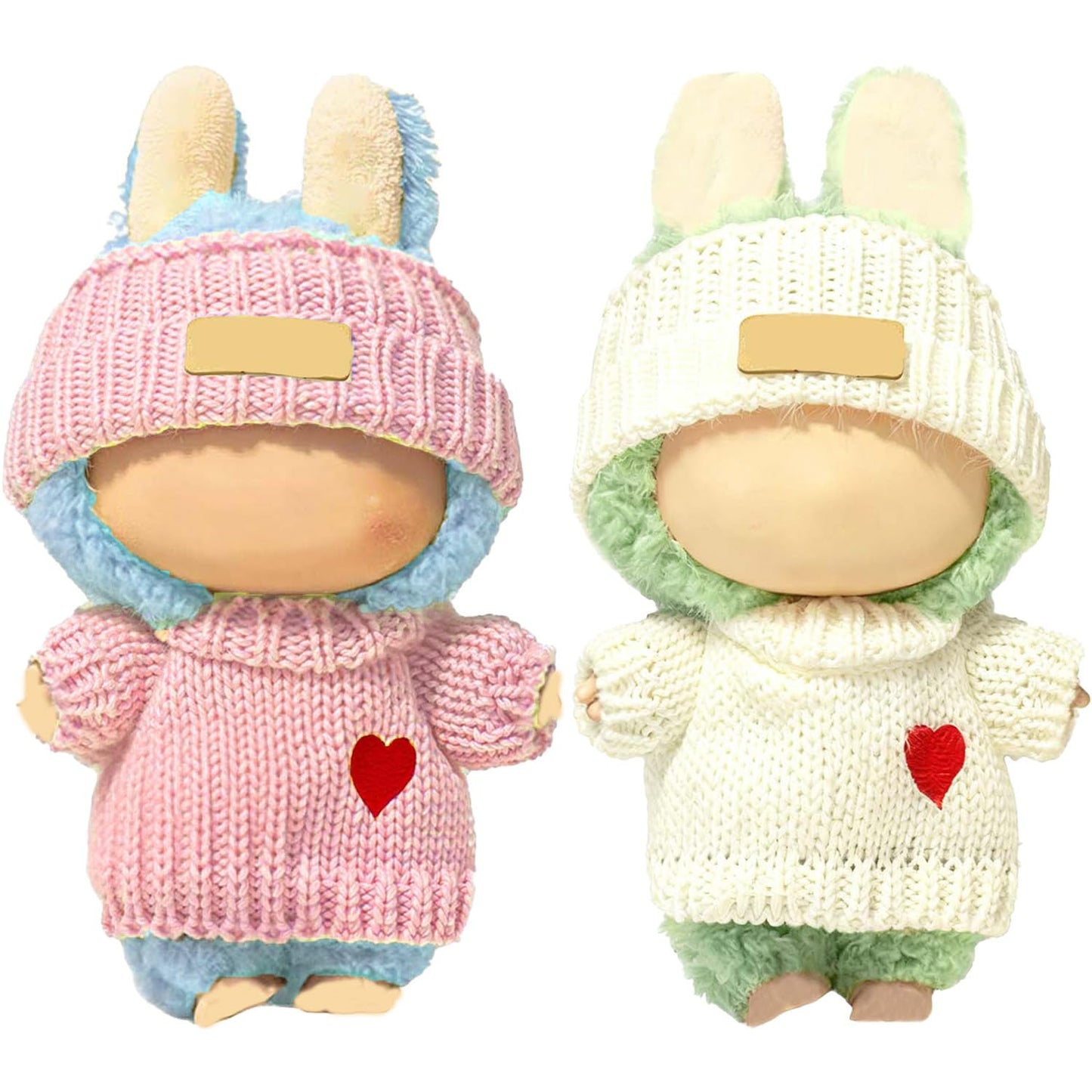 SHUOXUKE Pink & White Crochet Doll Clothes Sets for 17cm/15cm Dolls – 4-Piece Outfit Collection with Hats & Sweater