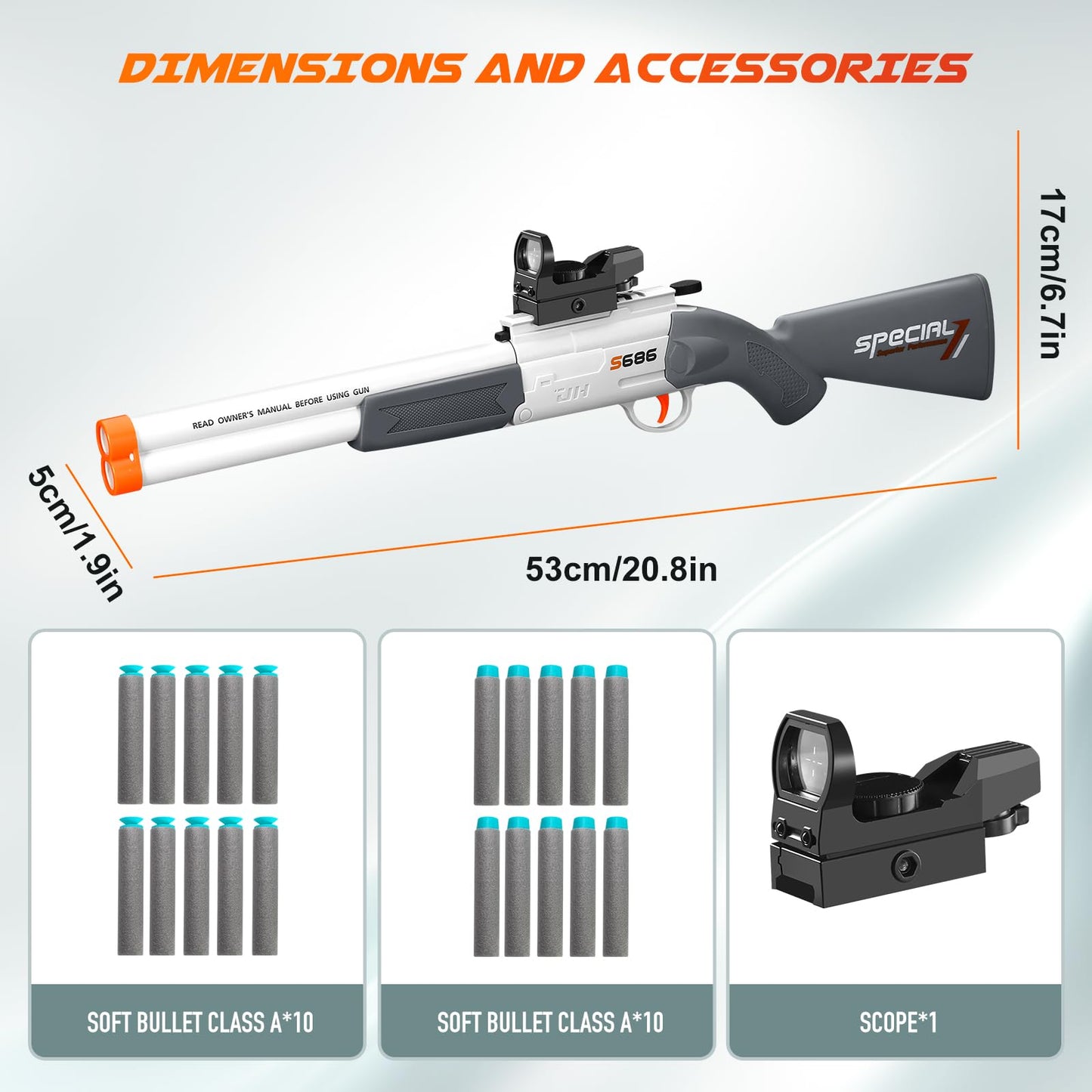Shushuzz Cool Toy Shotgun: Realistic Double-Barrel Gun with Sight for Ages 8-12