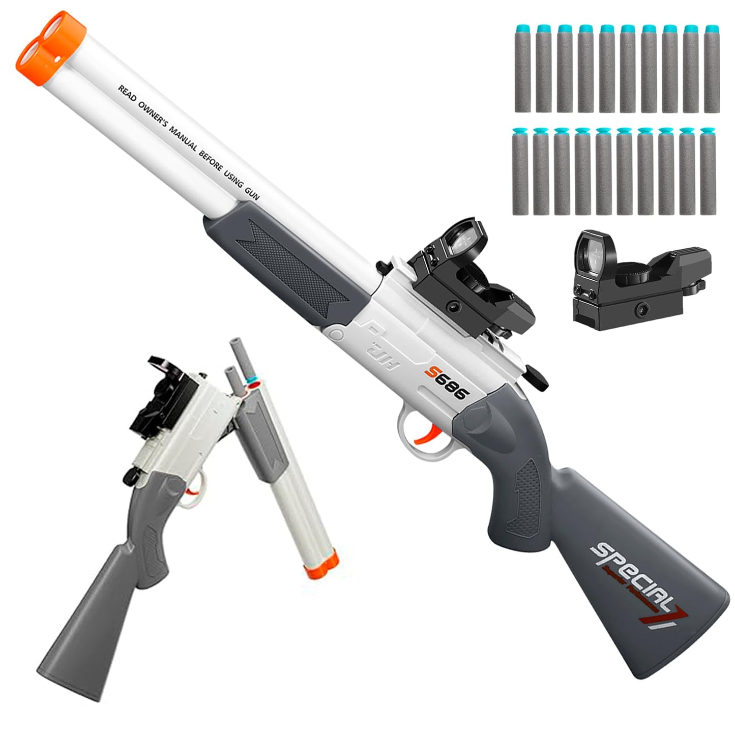 Shushuzz Cool Toy Shotgun: Realistic Double-Barrel Gun with Sight for Ages 8-12