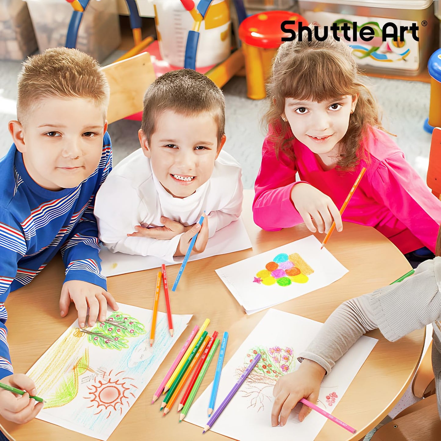 Shuttle Art 408 Pack Colored Pencils — 12 Colors + 20 Sharpeners (Classroom Bulk)