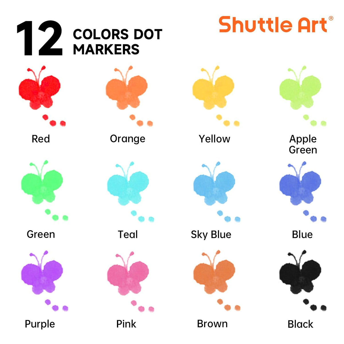 Shuttle Art 48 Pack Dot Markers – 12 Colors + 6 Activity Books | Non-Toxic Washable Markers