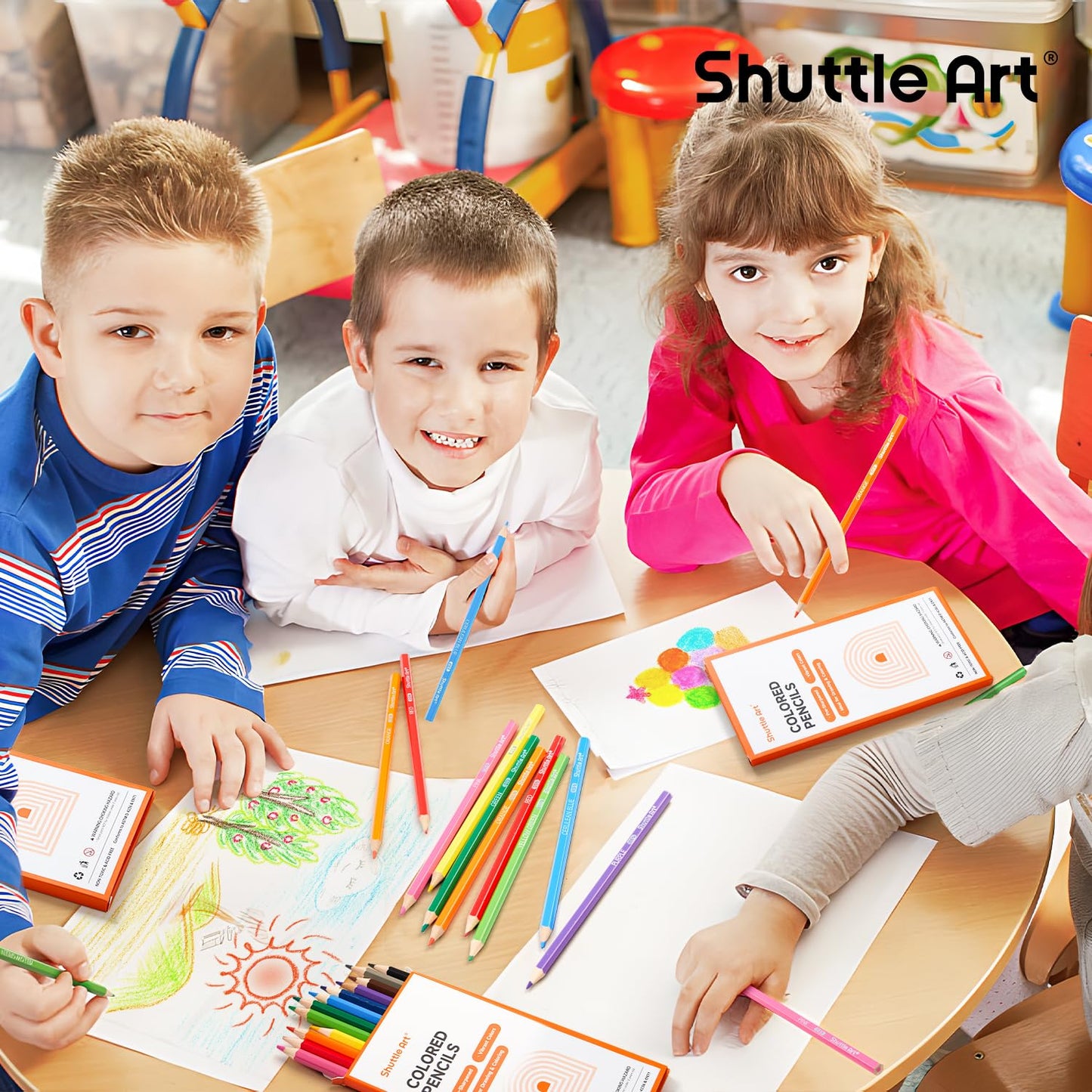 Shuttle Art 504-Pack Colored Pencils Bulk — Pack of 42, 12 Vibrant Colors, Pre-Sharpened, Break-Resistant