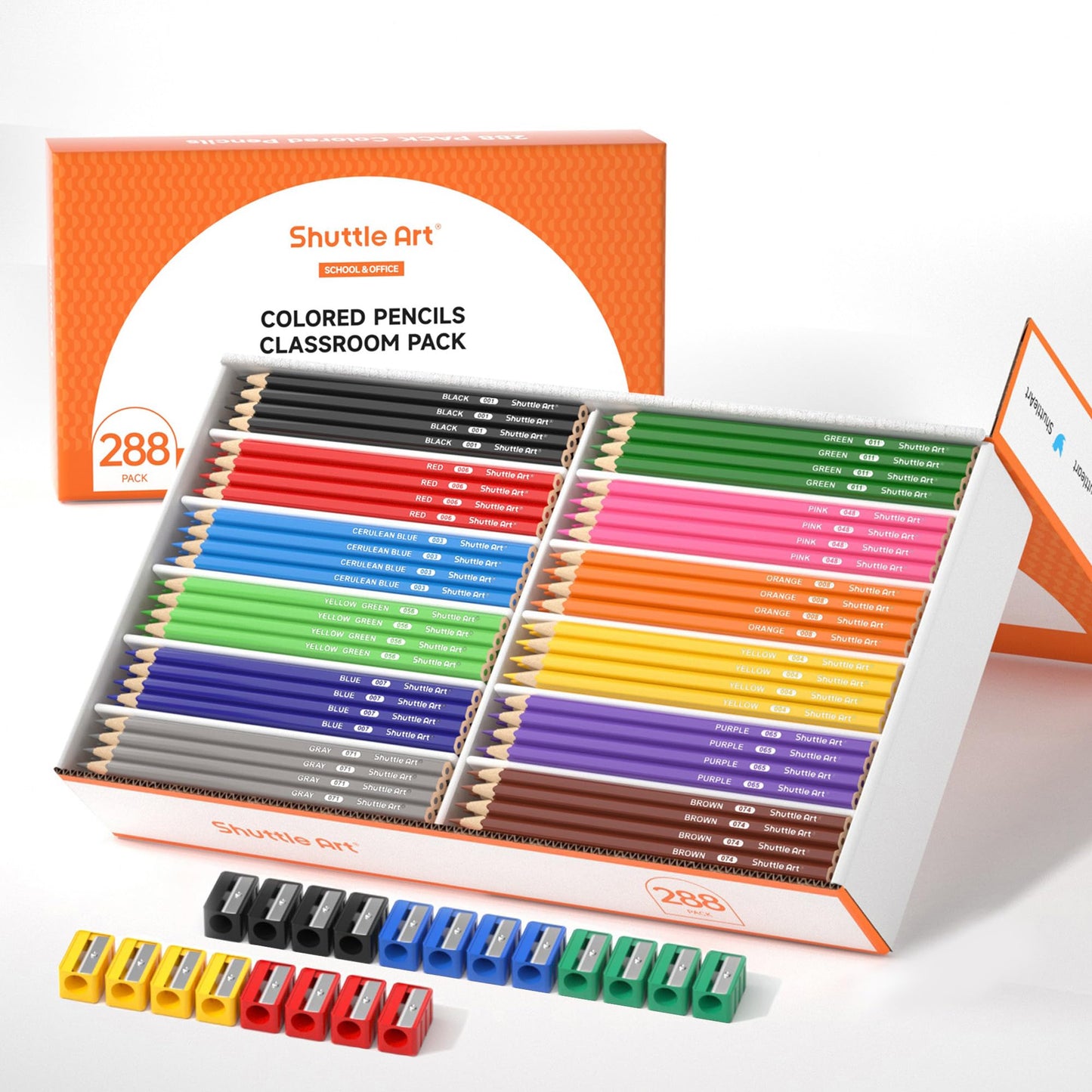 Shuttle Art 288 PCS Colored Pencils Bulk — 12 Colors, Pre-Sharpened with 15 Sharpeners