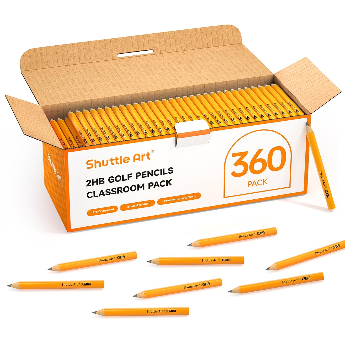 Shuttle Art 360 Pack #2 HB Golf Pencils - 3.5-inch Wood-Cased, Pre-Sharpened Bulk for Classrooms