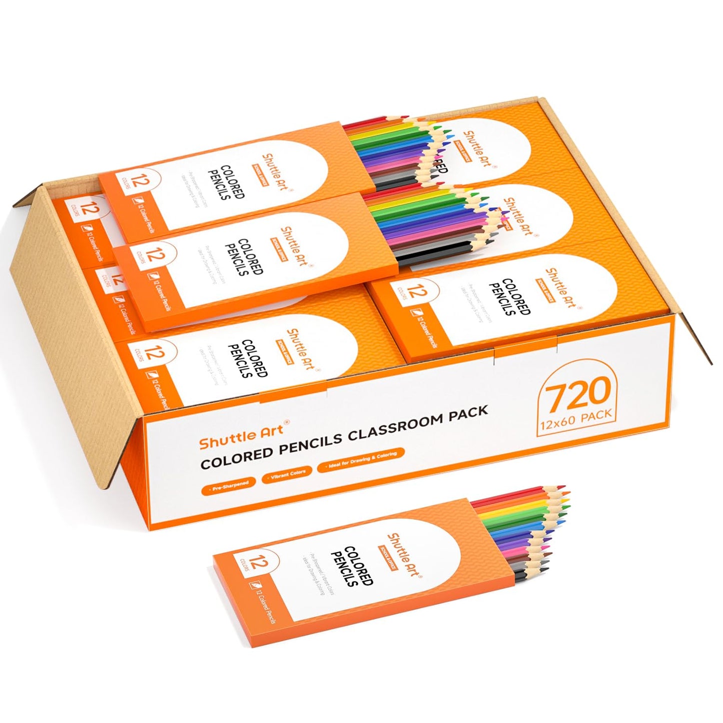 Shuttle Art 720 Pack Colored Pencils – 60 Packs of 12 Colors, Pre-Sharpened & Break-Resistant