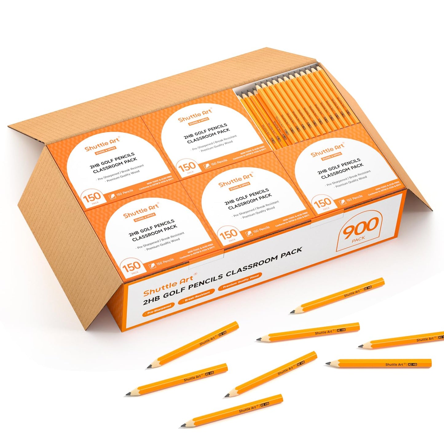 Shuttle Art 900 Pack #2 HB Golf Pencils - 3.5-inch Wood-Cased Bulk, Pre-Sharpened