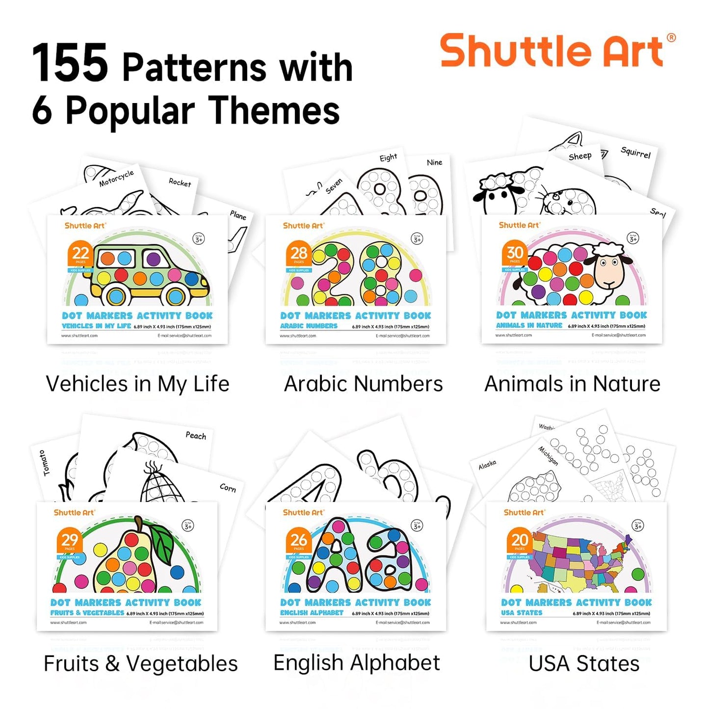 Shuttle Art 48 Pack Dot Markers – 12 Colors + 6 Activity Books | Non-Toxic Washable Markers