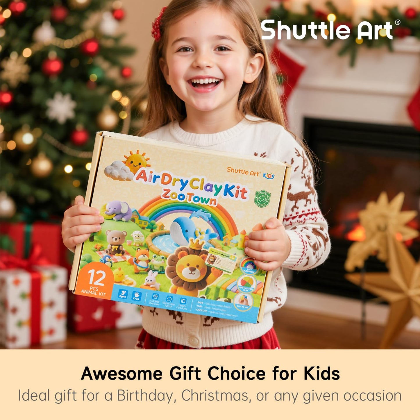 Shuttle Art Zoo Town 55-Piece Air Dry Clay Kit for Kids with Tutorials, Tools & Safe Non-Sticky Craft