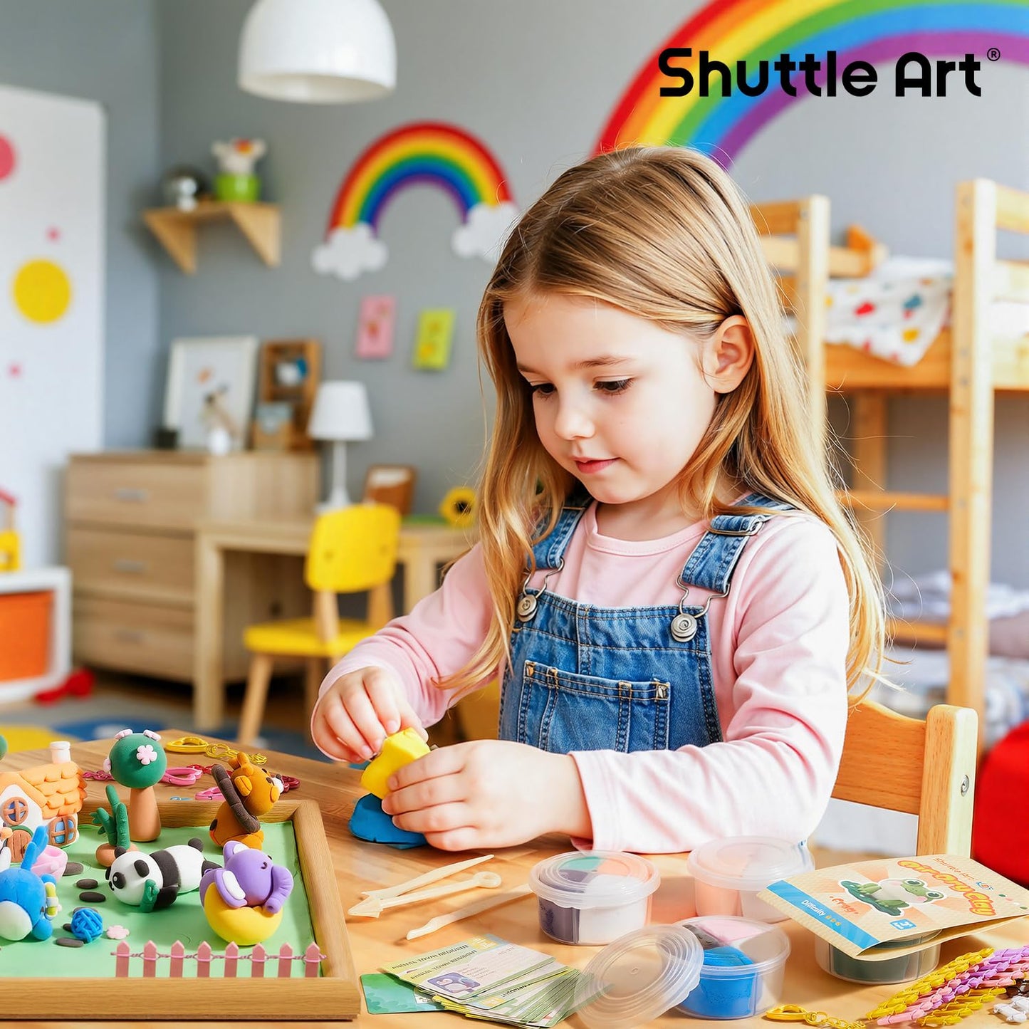 Shuttle Art Zoo Town 55-Piece Air Dry Clay Kit for Kids with Tutorials, Tools & Safe Non-Sticky Craft
