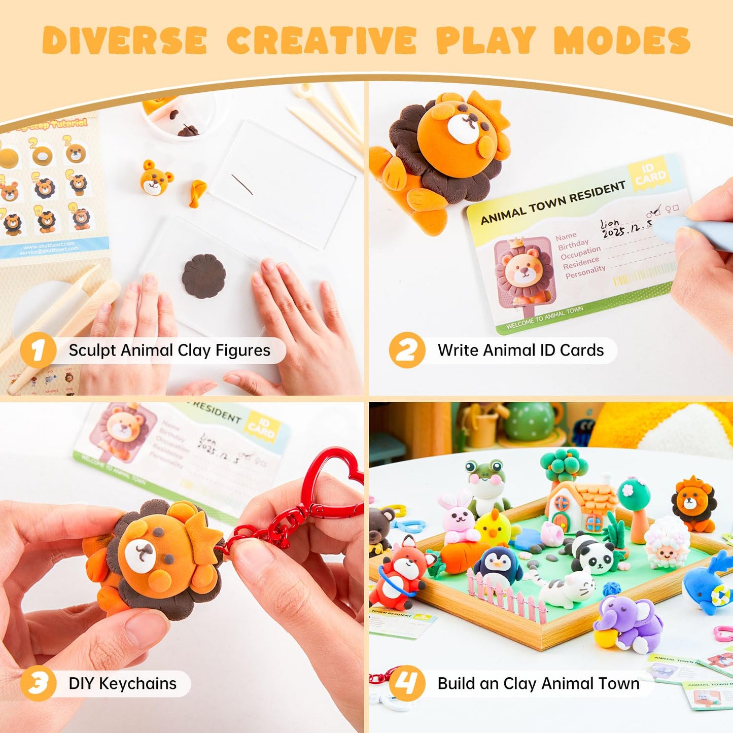 Shuttle Art Zoo Town 55-Piece Air Dry Clay Kit for Kids with Tutorials, Tools & Safe Non-Sticky Craft