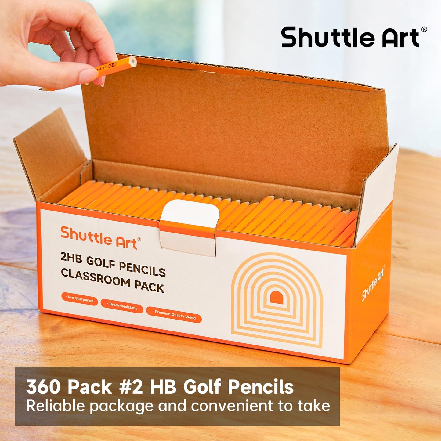 Shuttle Art 360 Pack #2 HB Golf Pencils - 3.5-inch Wood-Cased, Pre-Sharpened Bulk for Classrooms